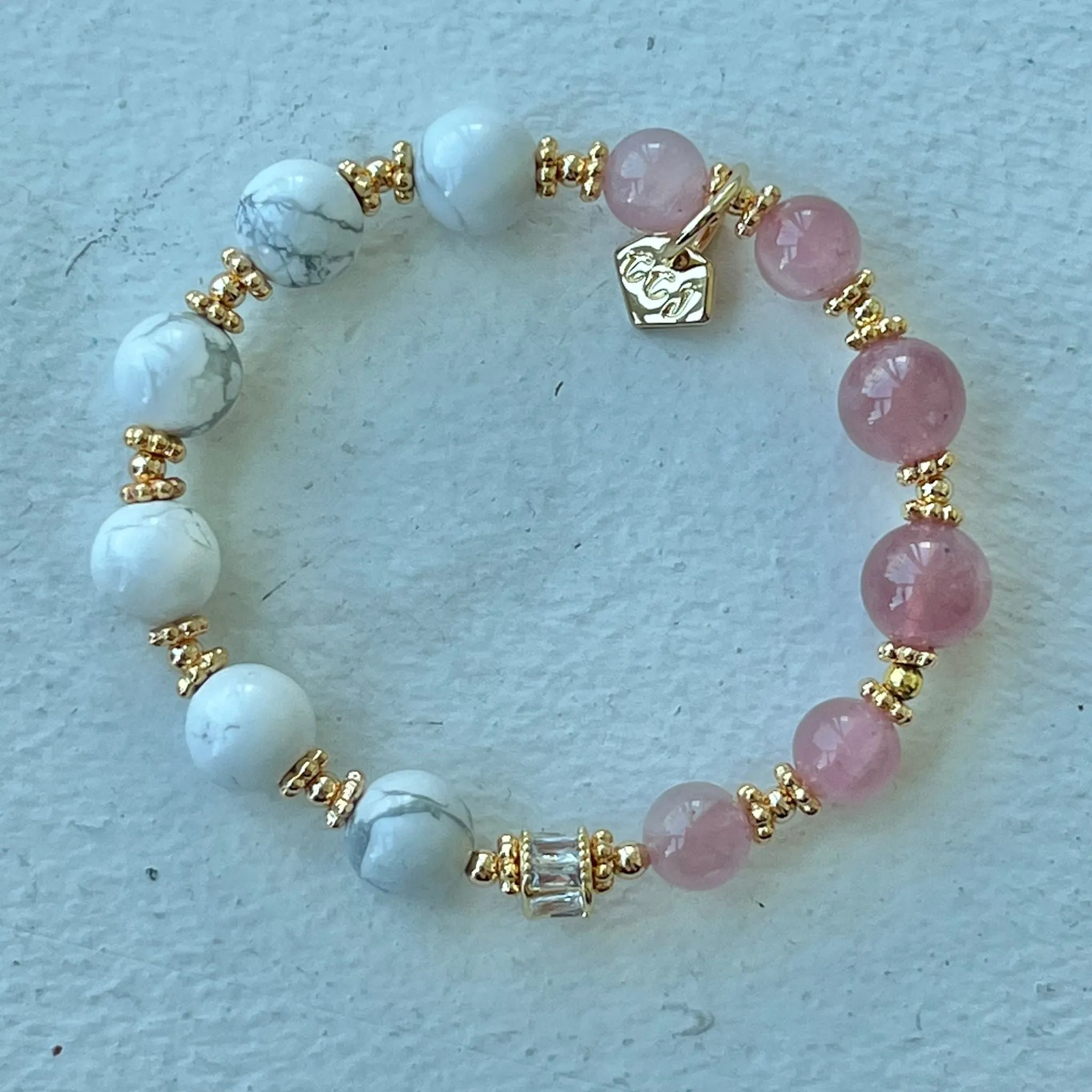 Madagascar Rose Quartz & Howlite Moon Bracelet