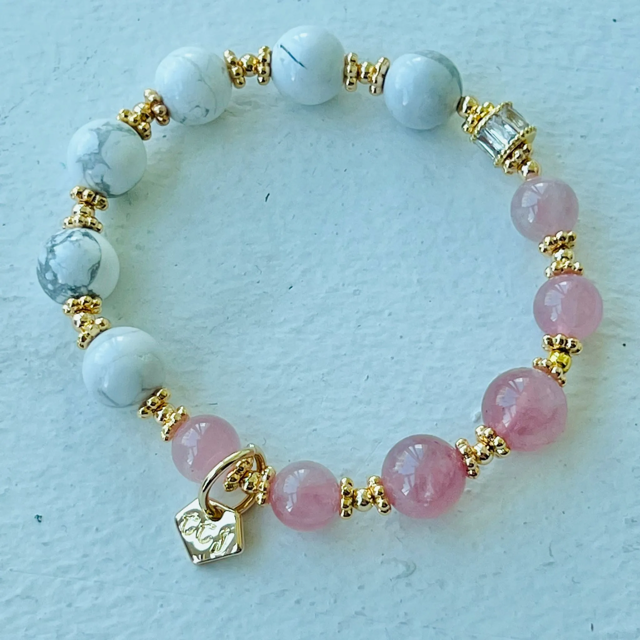 Madagascar Rose Quartz & Howlite Moon Bracelet