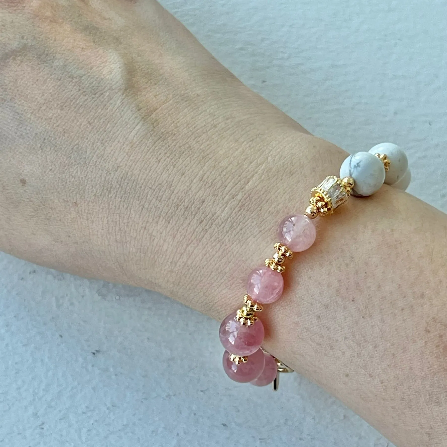 Madagascar Rose Quartz & Howlite Moon Bracelet