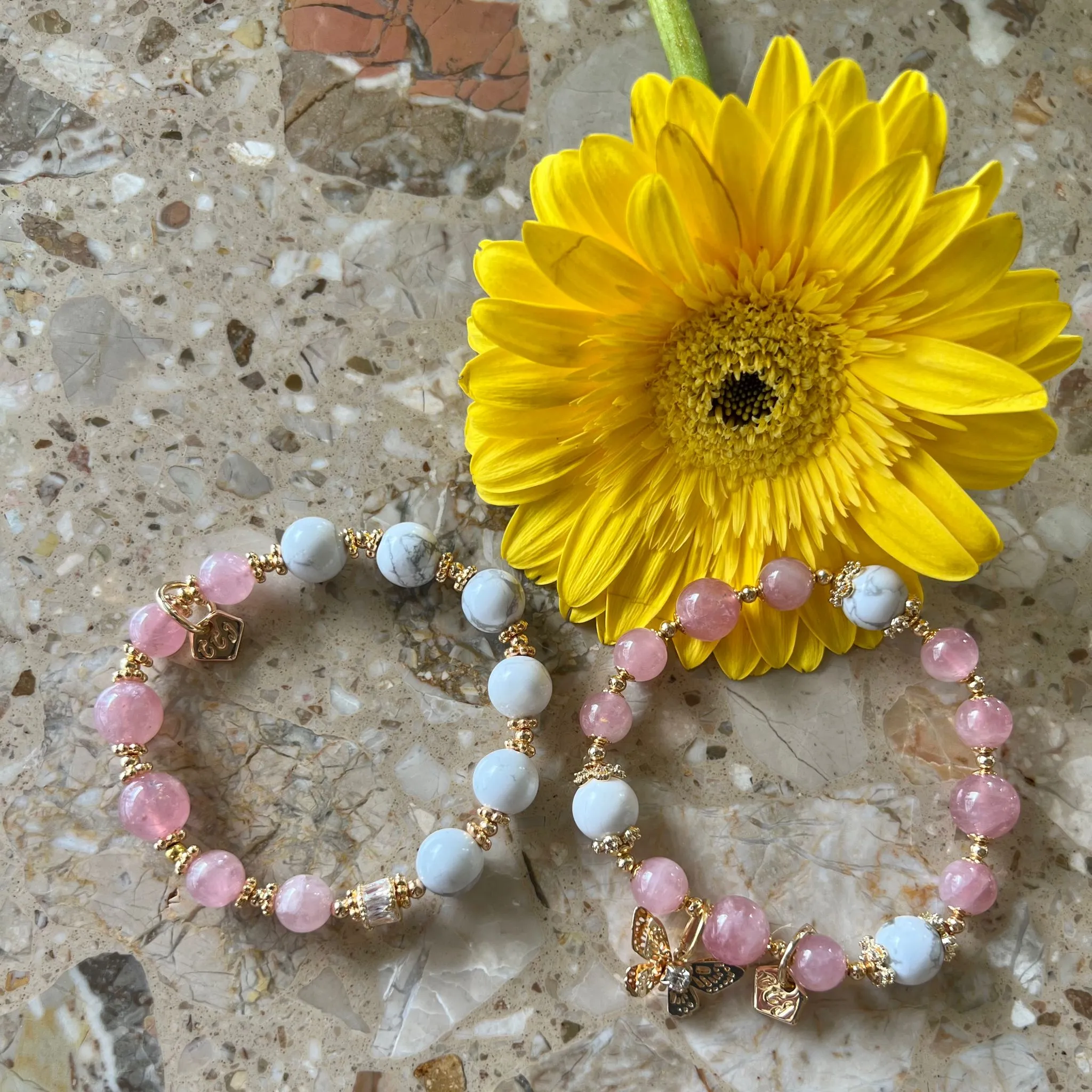 Madagascar Rose Quartz & Howlite Moon Bracelet