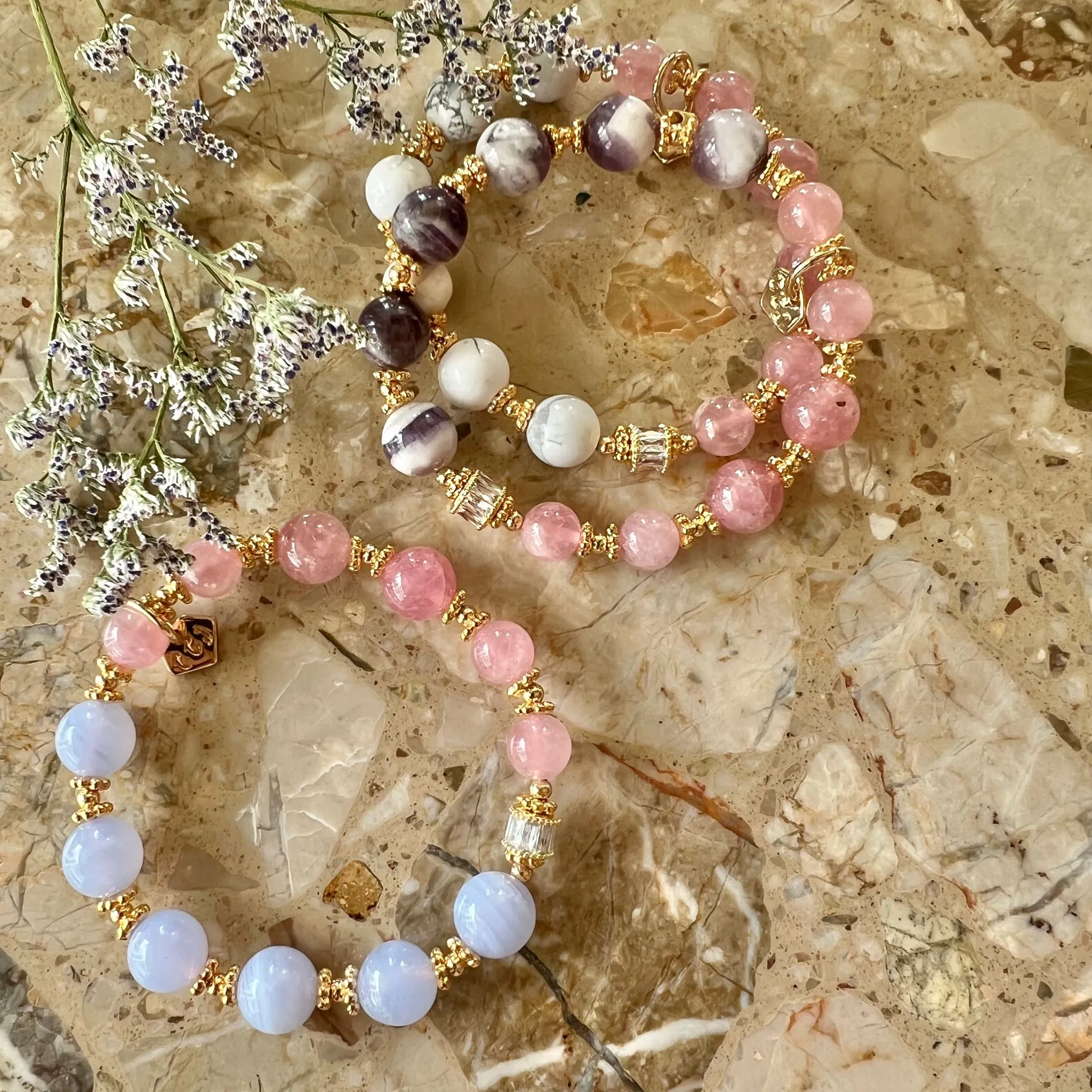 Madagascar Rose Quartz & Howlite Moon Bracelet