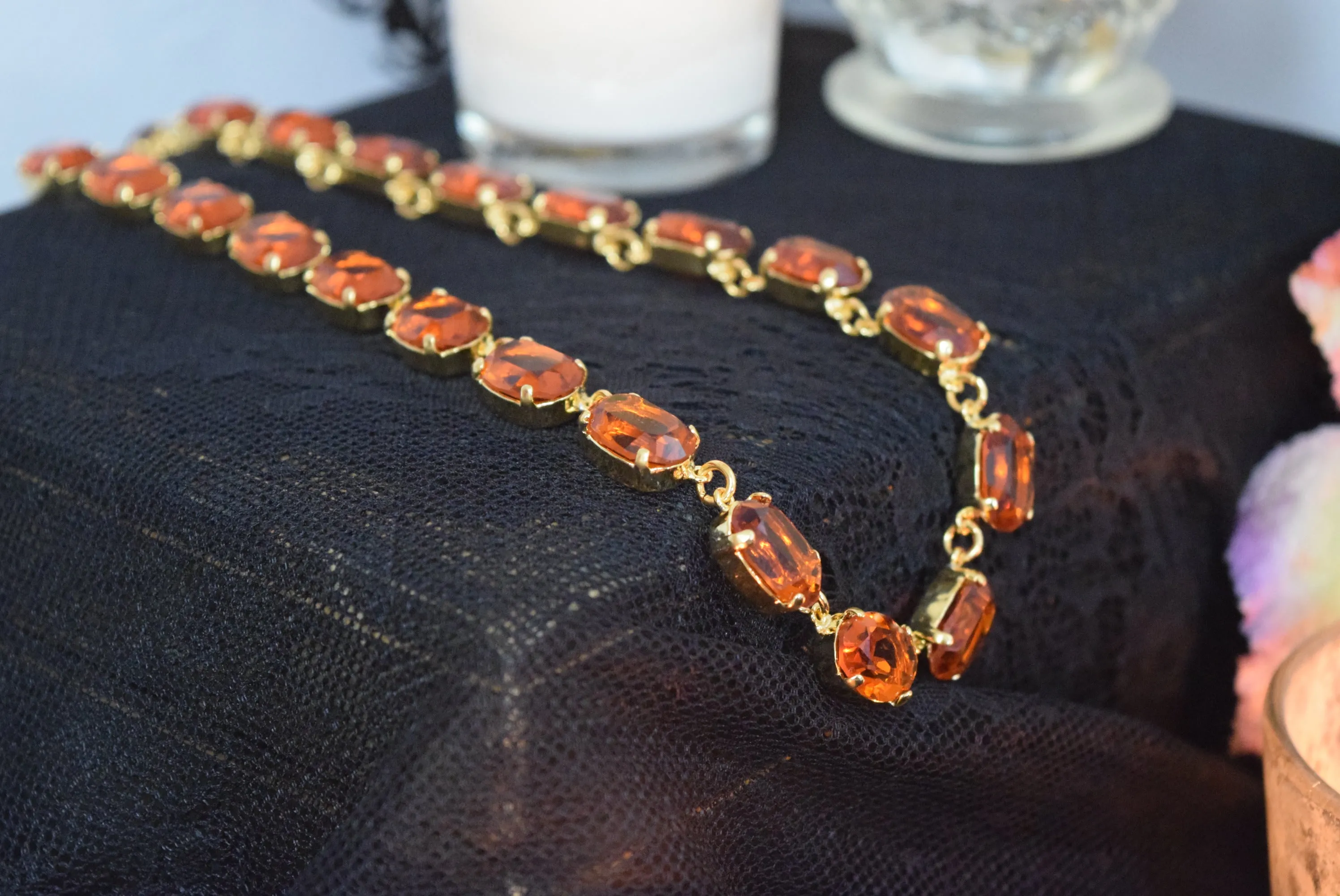 Madeira Topaz Swarovski Crystal Necklace - Medium Oval