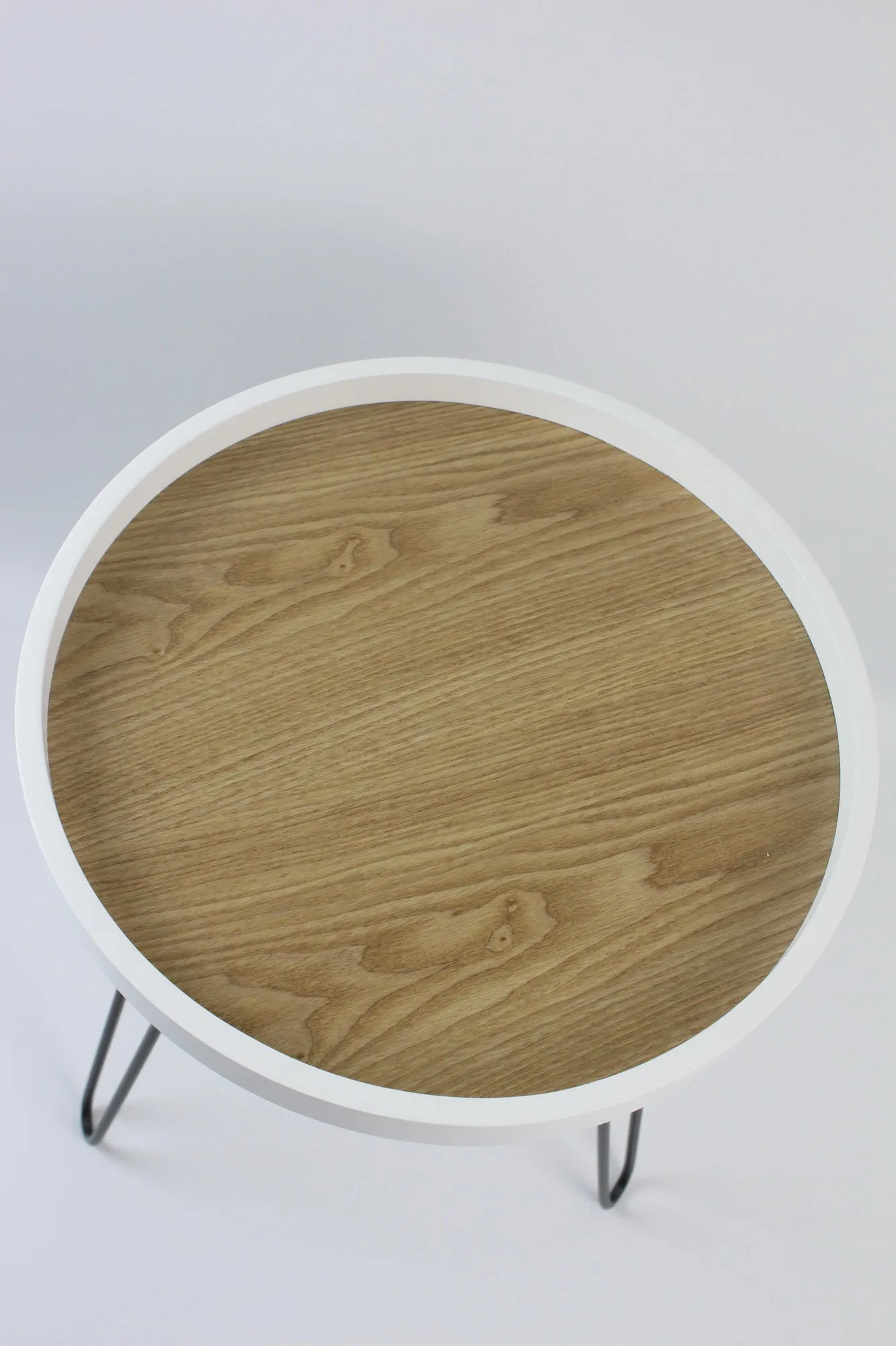 Maisie Side Table-Ash Veneer Top, Hairpin Legs