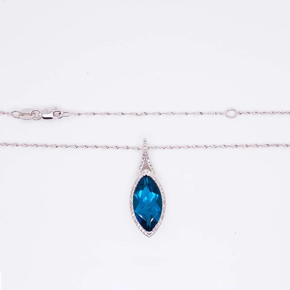 Marquise London Blue Topaz & Diamond Halo Necklace