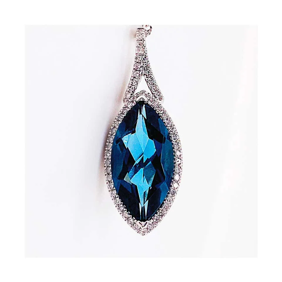 Marquise London Blue Topaz & Diamond Halo Necklace