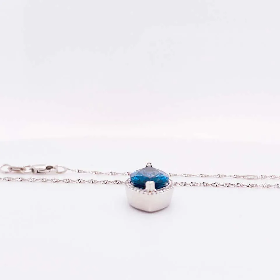 Marquise London Blue Topaz & Diamond Halo Necklace