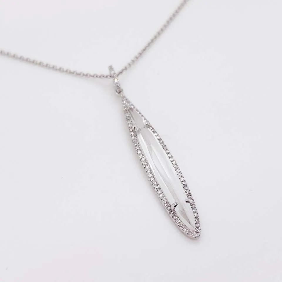 Marquise White Topaz & Diamond Halo Necklace