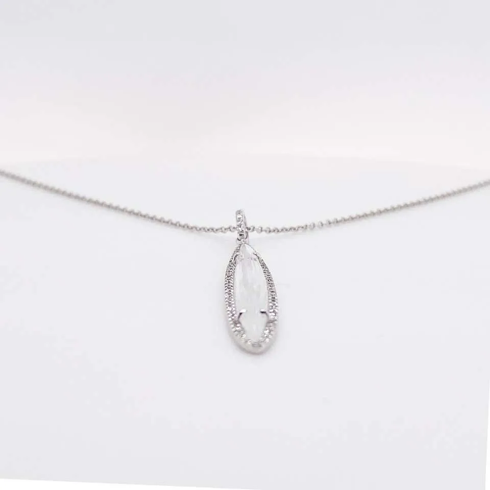 Marquise White Topaz & Diamond Halo Necklace