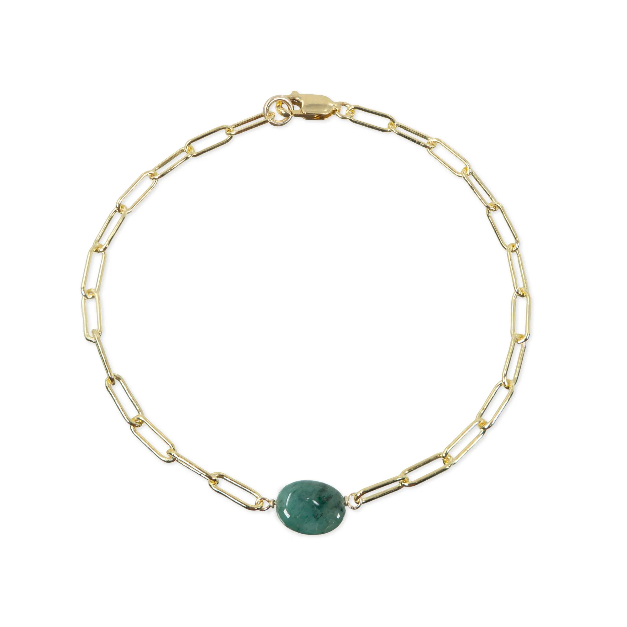 May Paperclip Chain Bracelet with Emerald