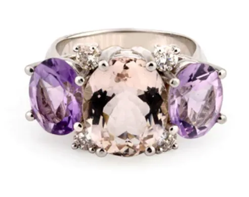 Medium 18kt White Gold GUM DROP™  Ring with Morganite and Amethyst