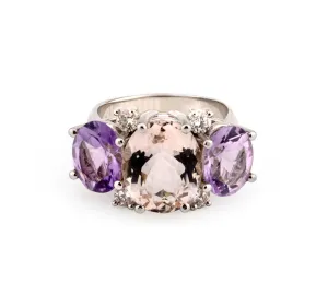 Medium 18kt White Gold GUM DROP™  Ring with Morganite and Amethyst