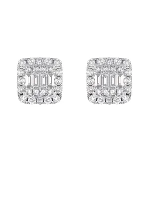 Mens Stud Diamond Earrings | 1.3 Carats 14K White Gold