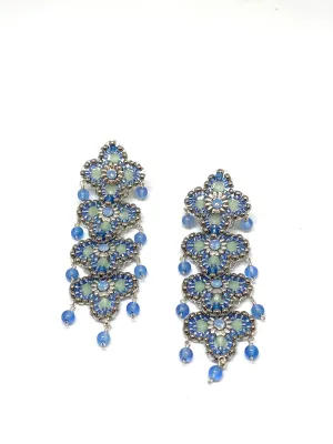 Miguel Ases Blue Jade, Swarovski Crystal and Miyuki Bead Earrings, Sterling Silver