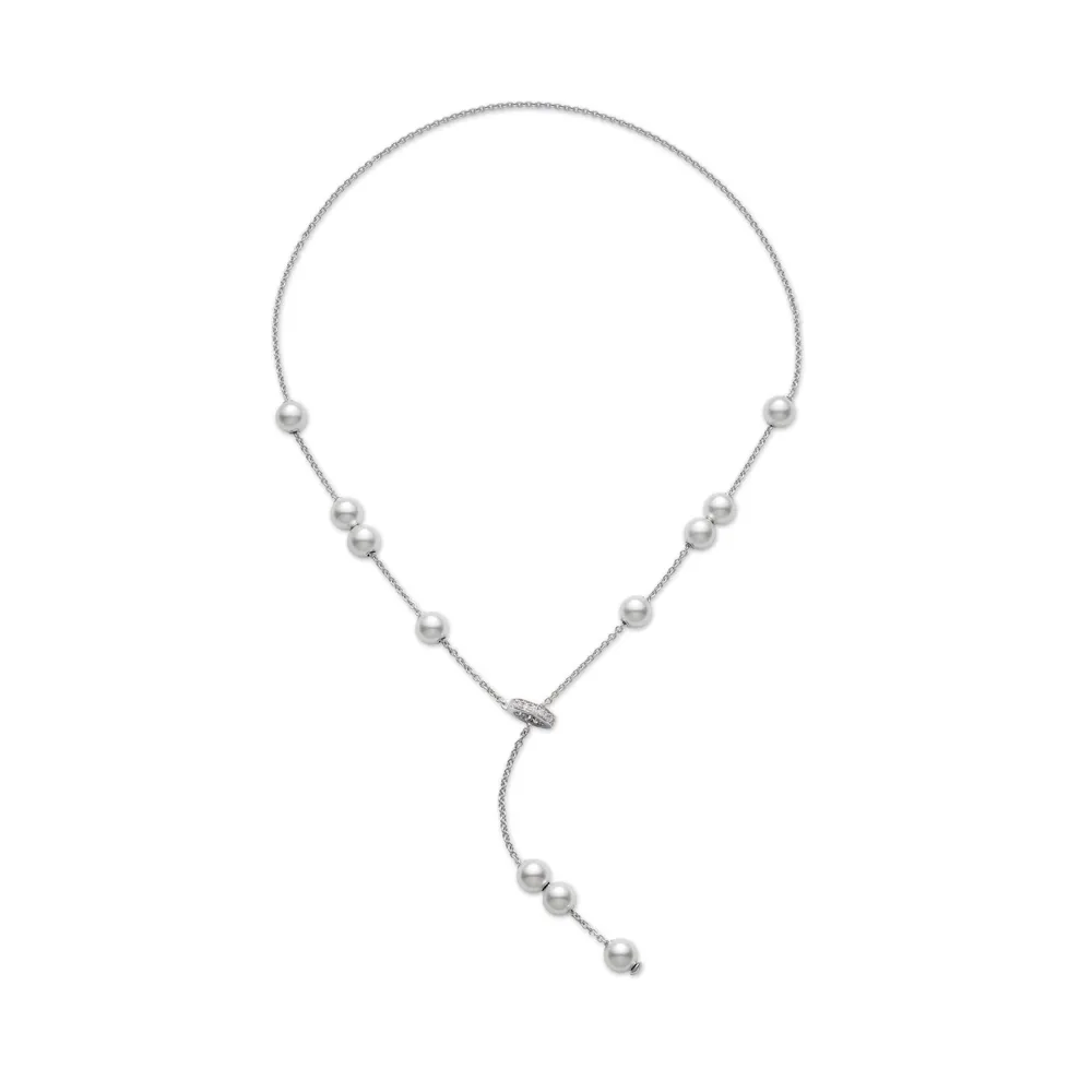 Mikimoto 18K White Gold Akoya Pearl Necklace with Diamond Clasp