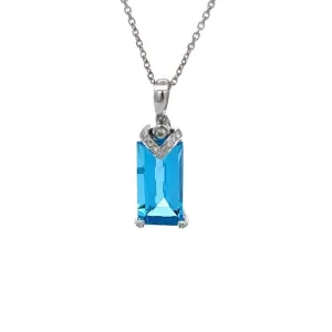 Mountz Collection Swiss Blue Topaz and Diamond Pendant in 14K White Gold