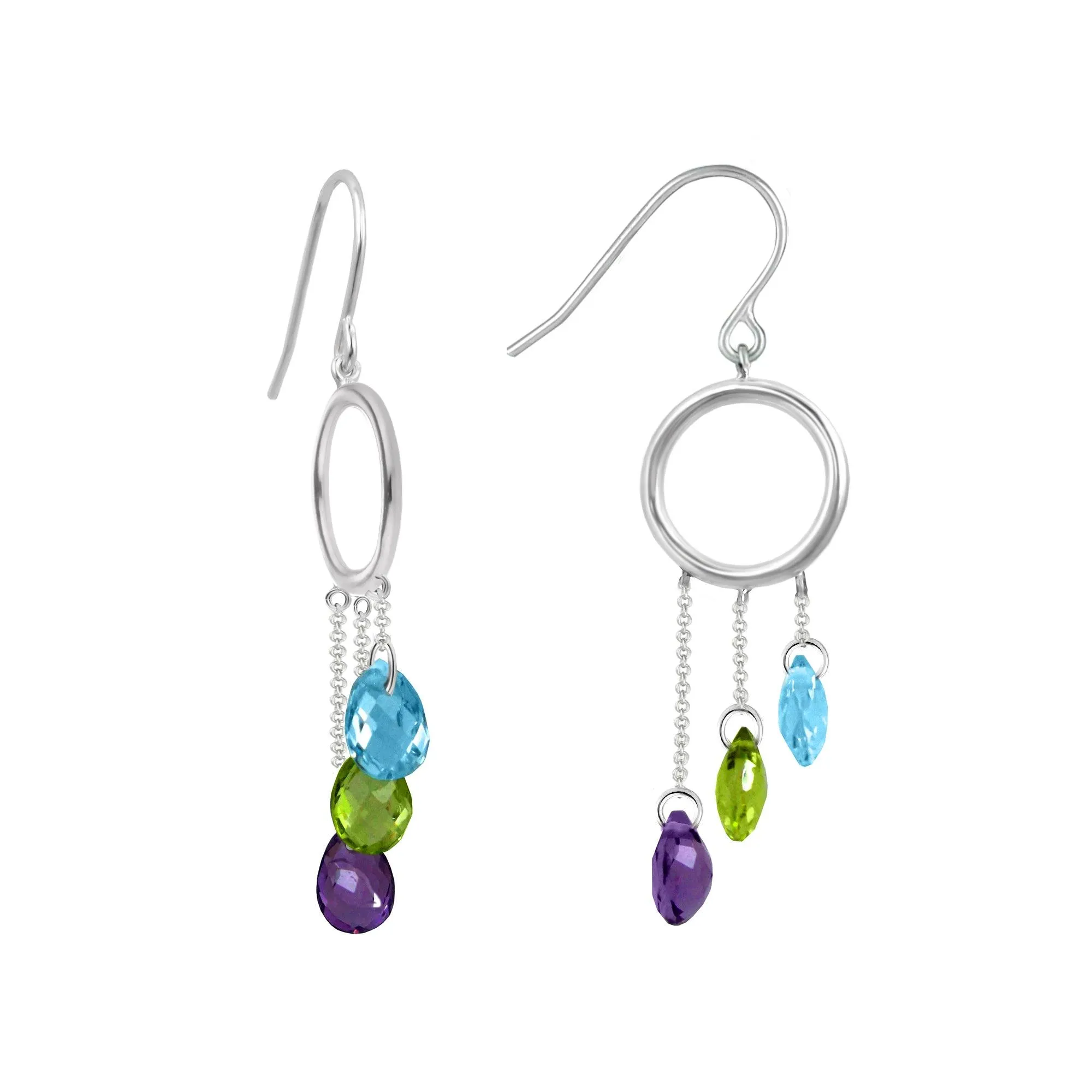 Multi Color Briolette Earrings in Sterling Silver