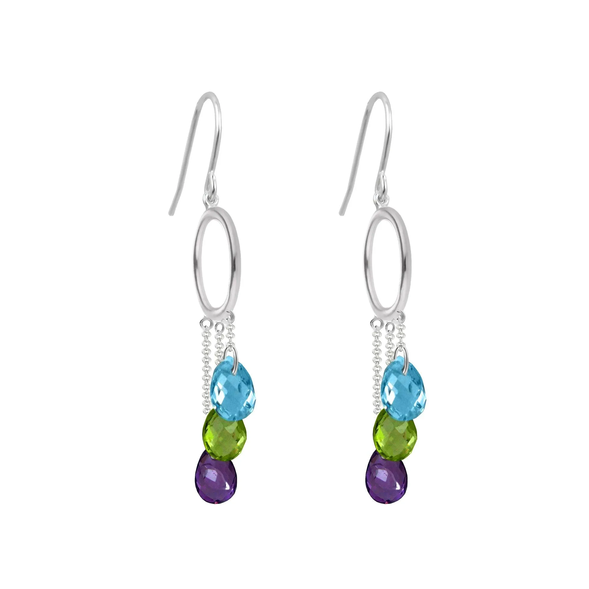 Multi Color Briolette Earrings in Sterling Silver