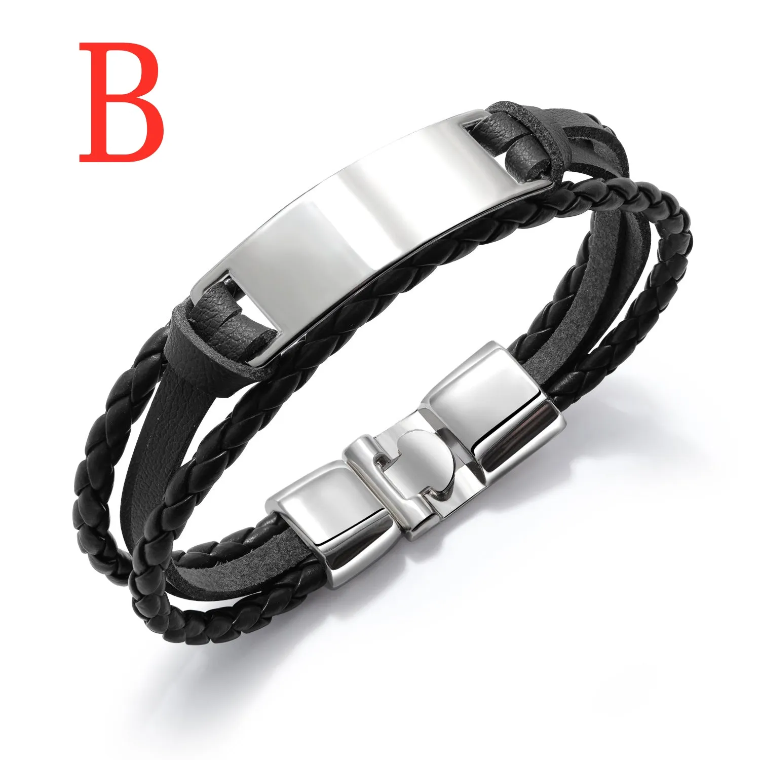 Multi-layer woven men's leather bracelet