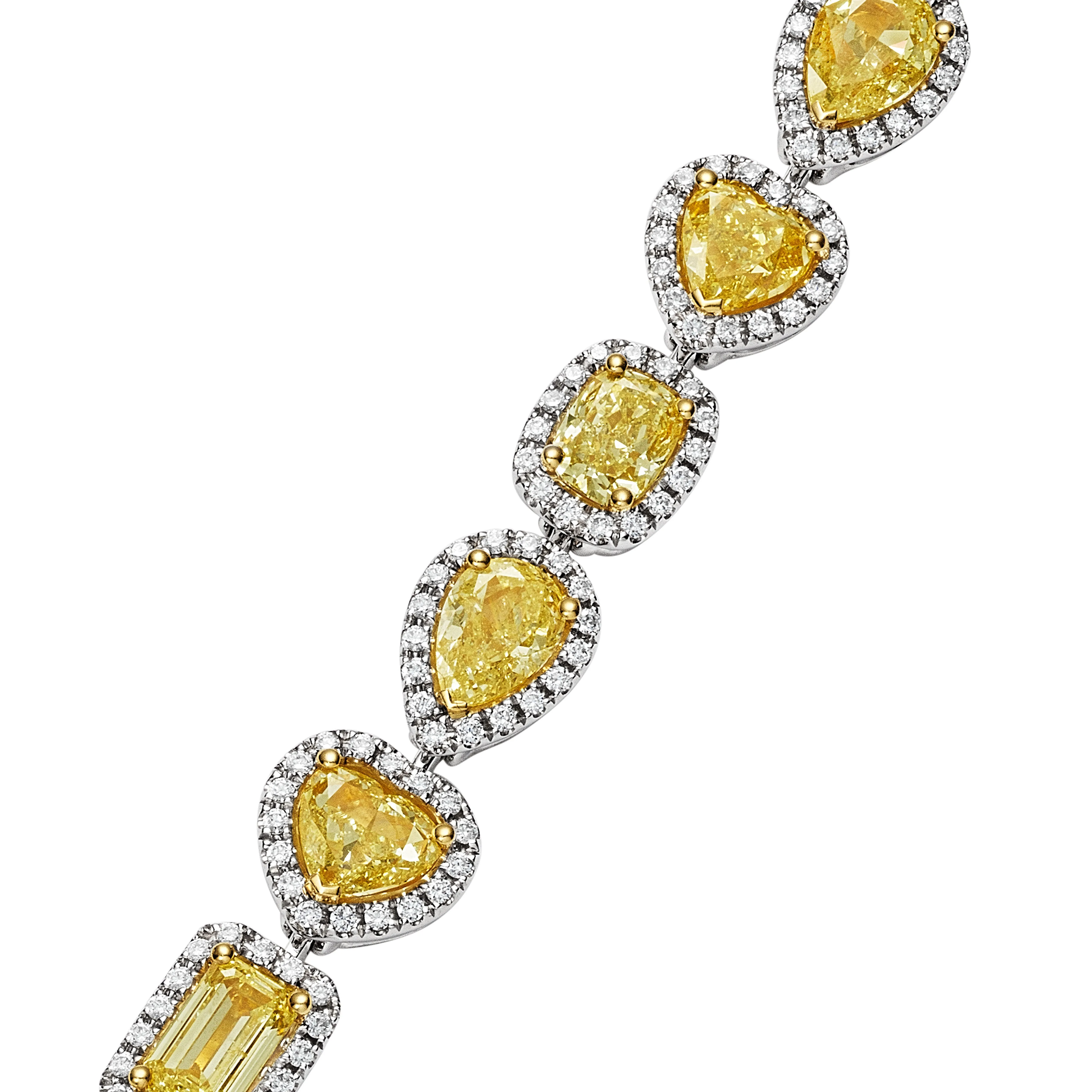 Multi-Shaped Fancy Yellow Diamond Bracelet, 14 CT