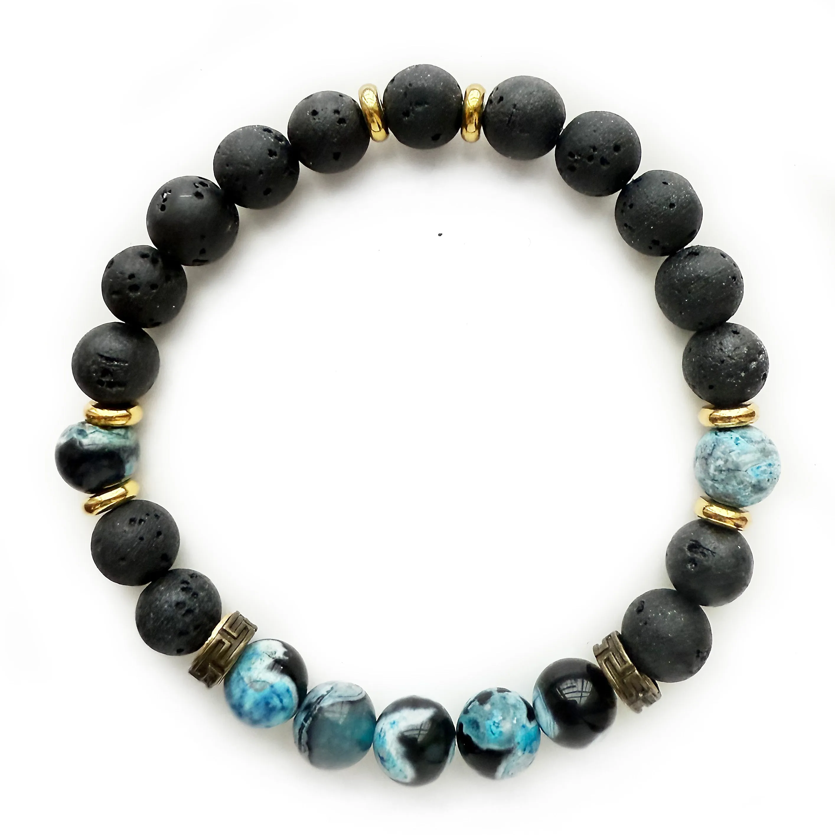 Natural 8mm Gemstone Bracelet, Dark Ocean