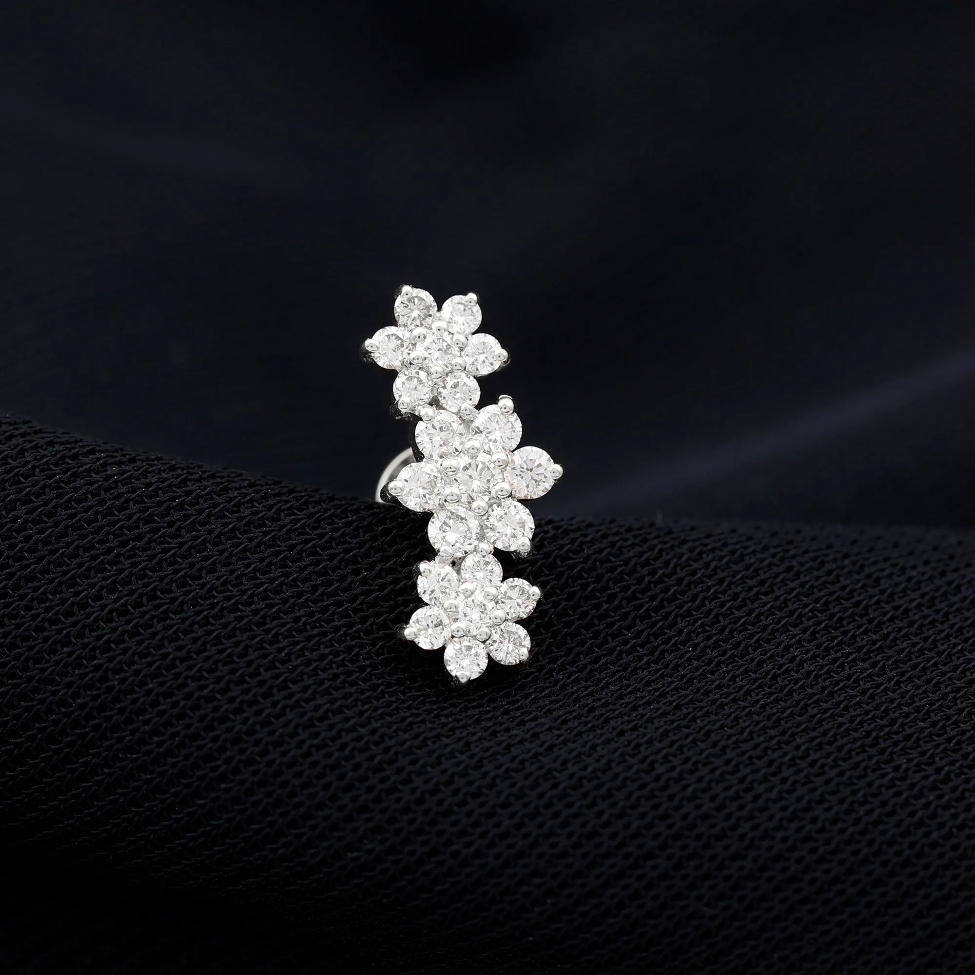 Natural Diamond Flower Crawler Cartilage Earring