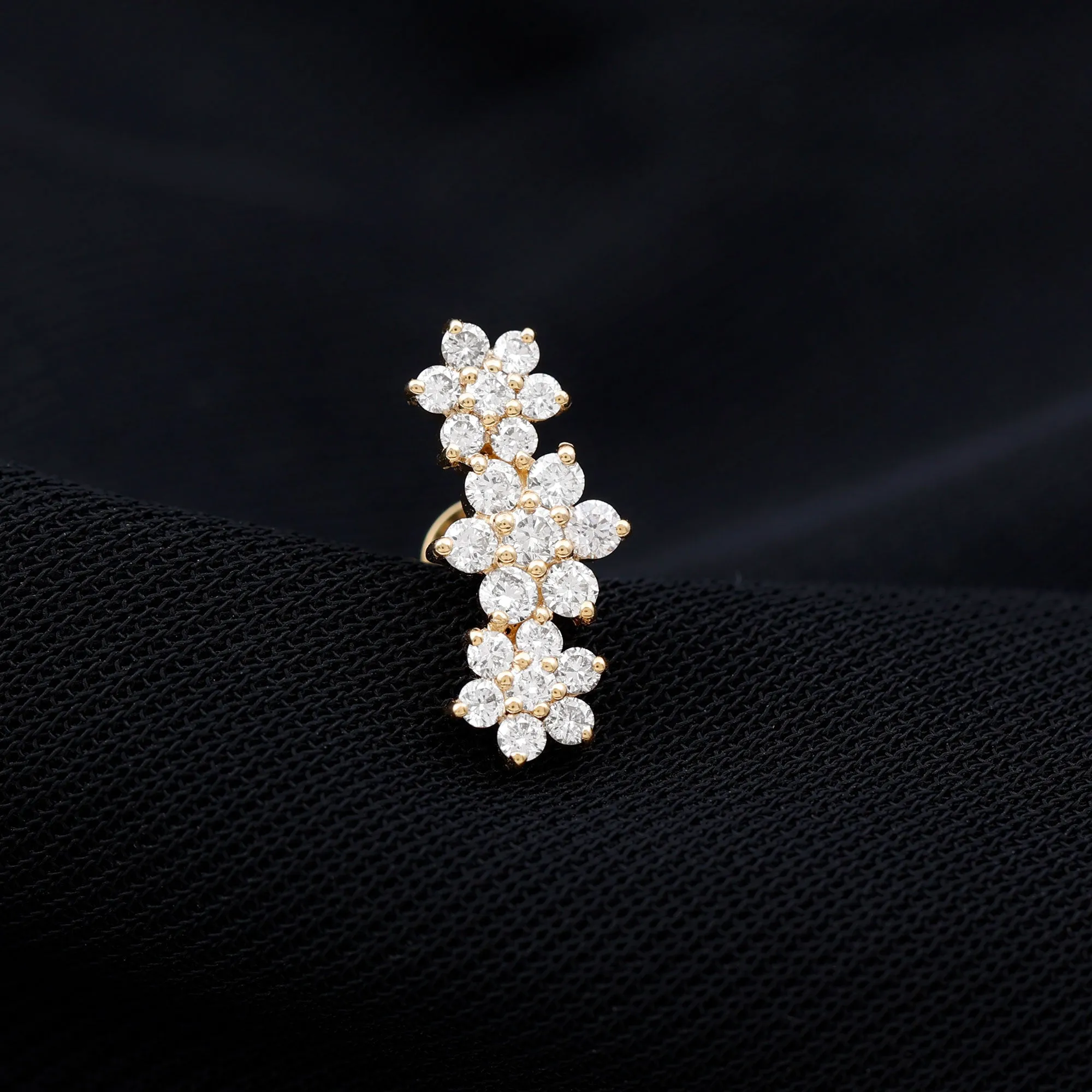 Natural Diamond Flower Crawler Cartilage Earring