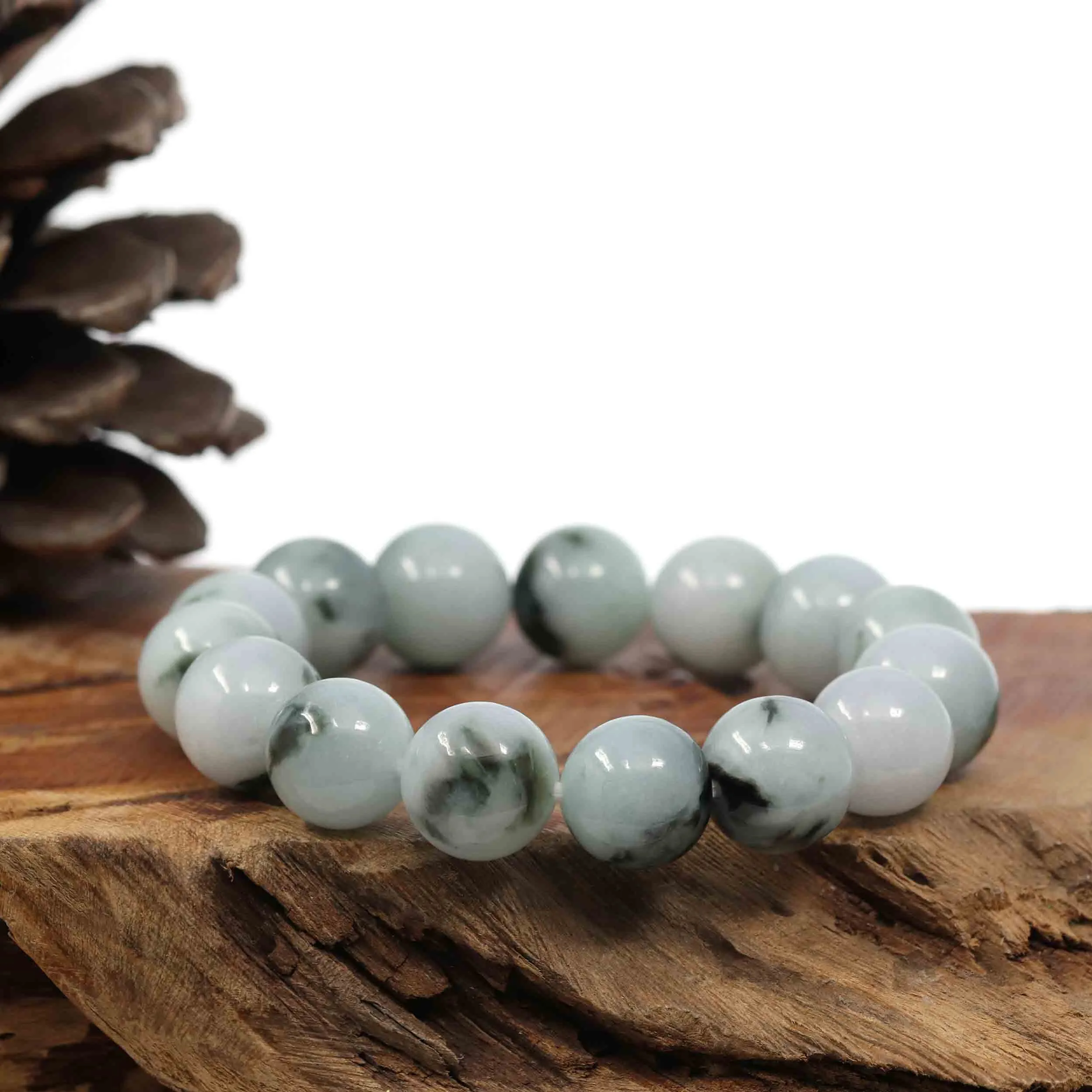 Natural Jadeite Jade Round Blue Green Beads Bracelet (14mm)