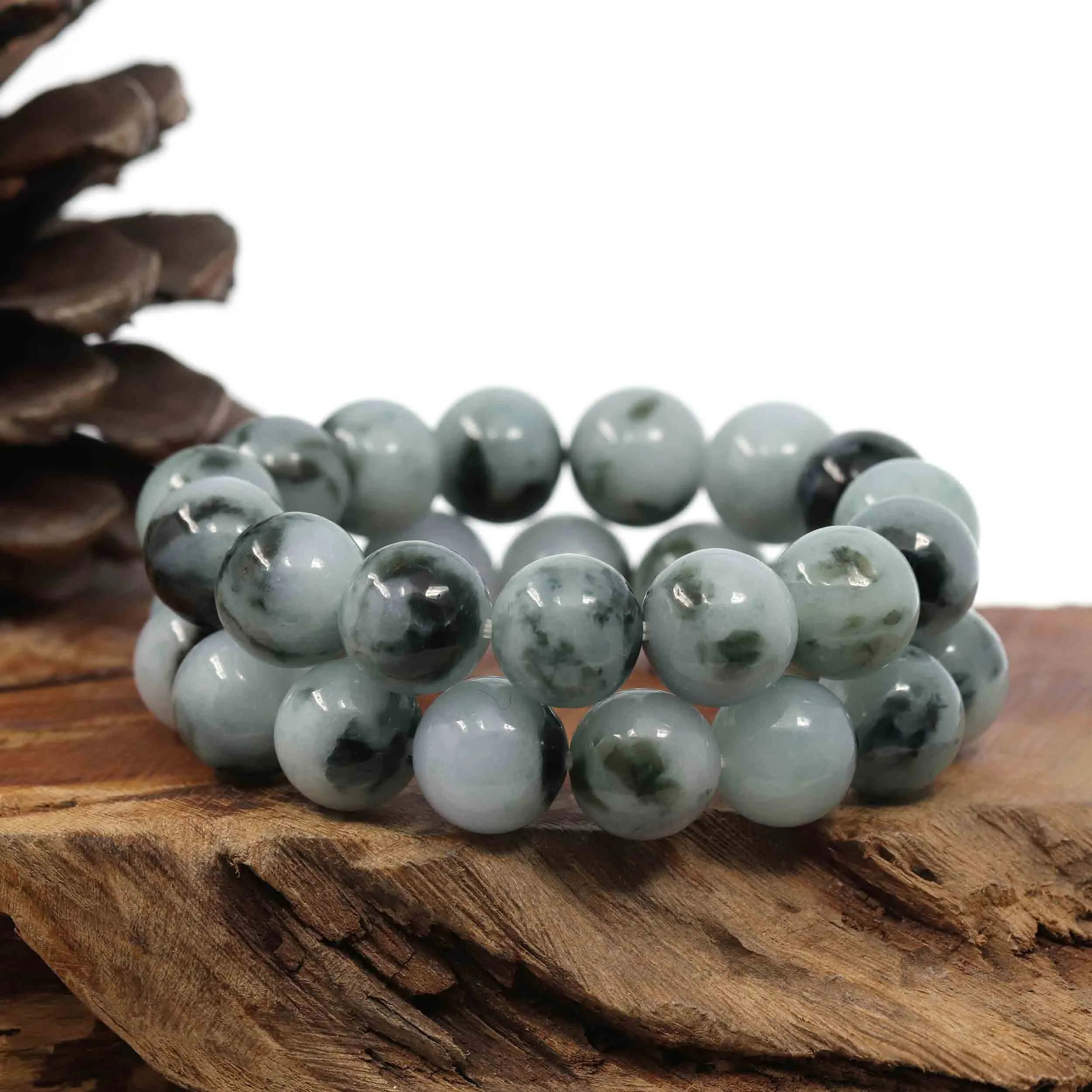 Natural Jadeite Jade Round Blue Green Beads Bracelet (14mm)