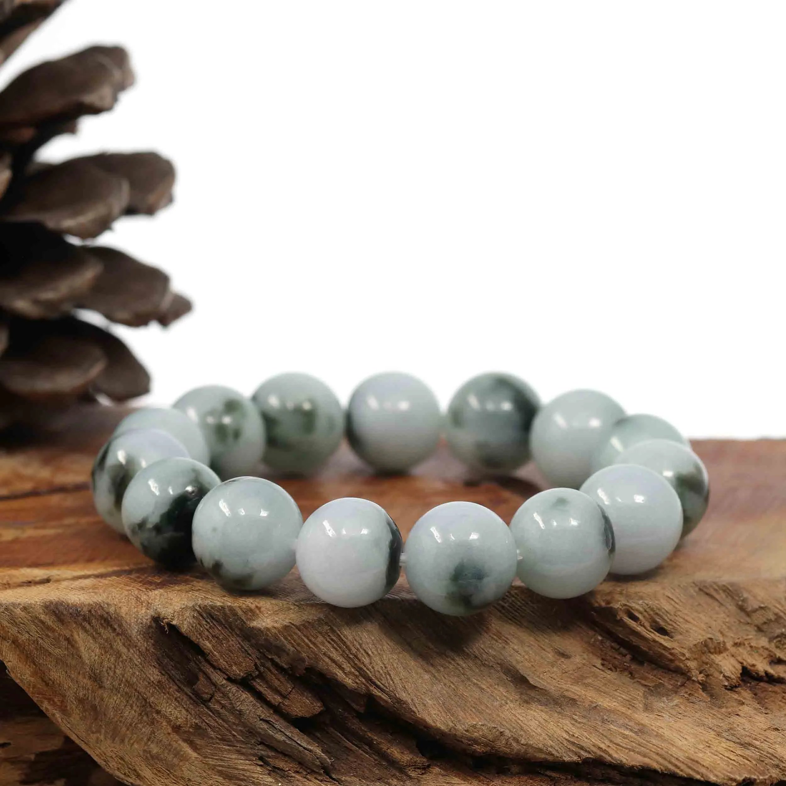 Natural Jadeite Jade Round Blue Green Beads Bracelet (14mm)