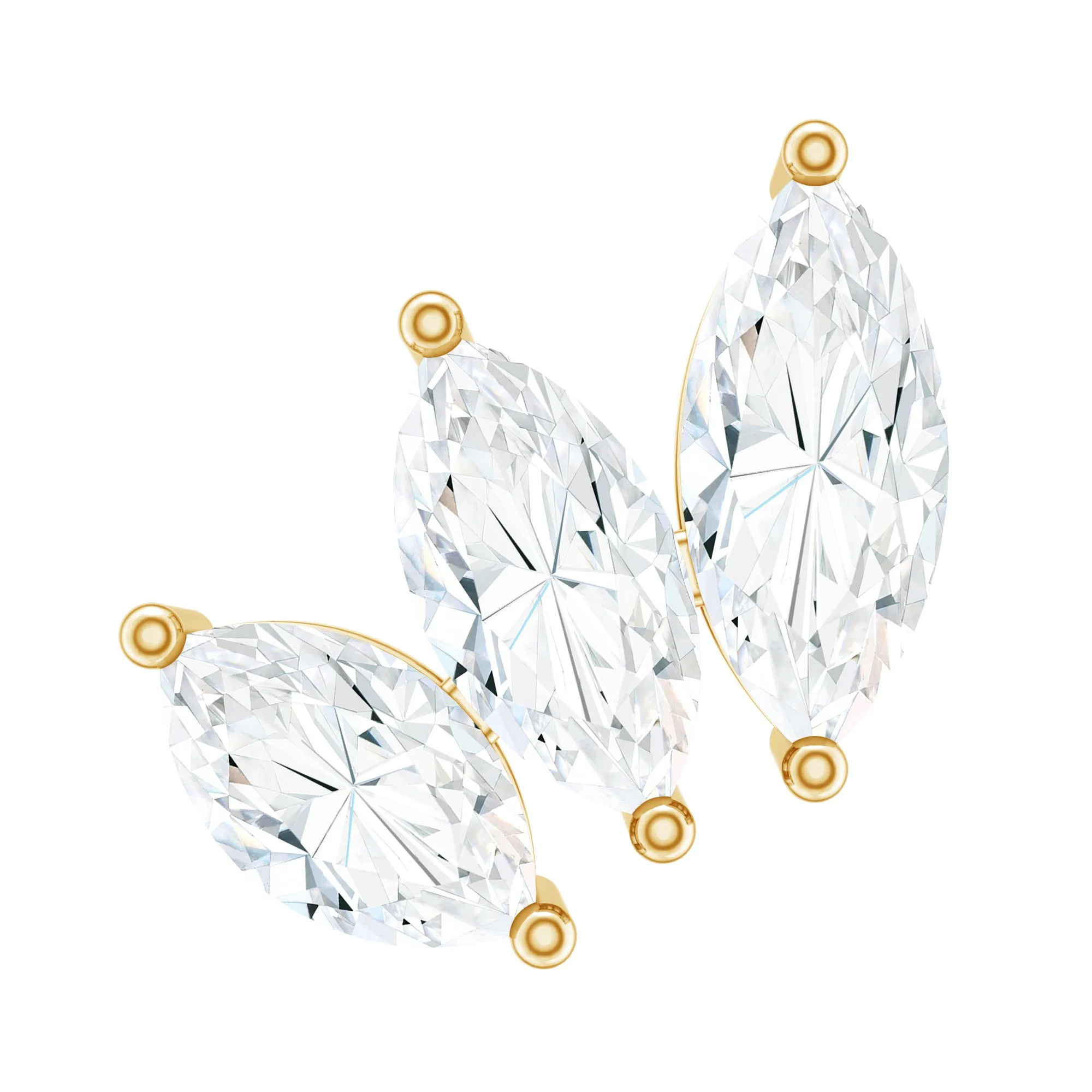 Natural Marquise Diamond Three Stone Helix Earring