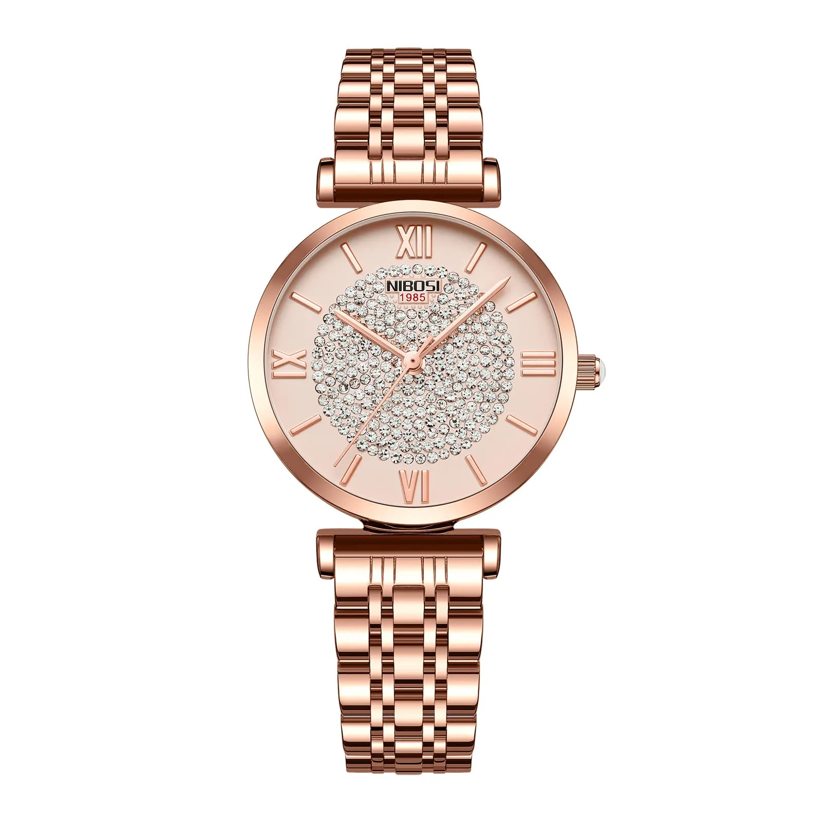 NIBOSI Women Watches Analogue Stainless Steel Wrist Watches for Women's & Girls&Miss&Ladies Rose Gold Dial and Band Watch with Stylish Diamond Studded Watches