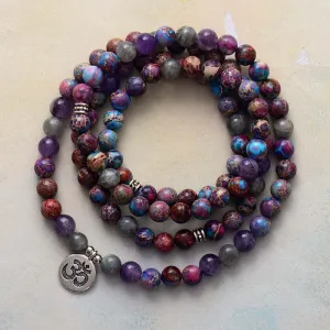 'OM Charm' Jasper, Amethyst, Labradorite Stretchy Bracelet