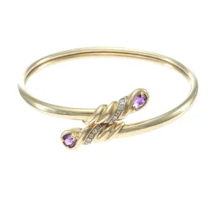 Pear Amethyst Diamond Bypass Bangle Bracelet 14k Yellow Gold 6.5" inches 12.9g