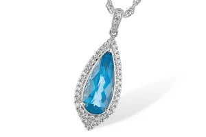 Pear Shape Blue Topaz Diamond Halo Necklace