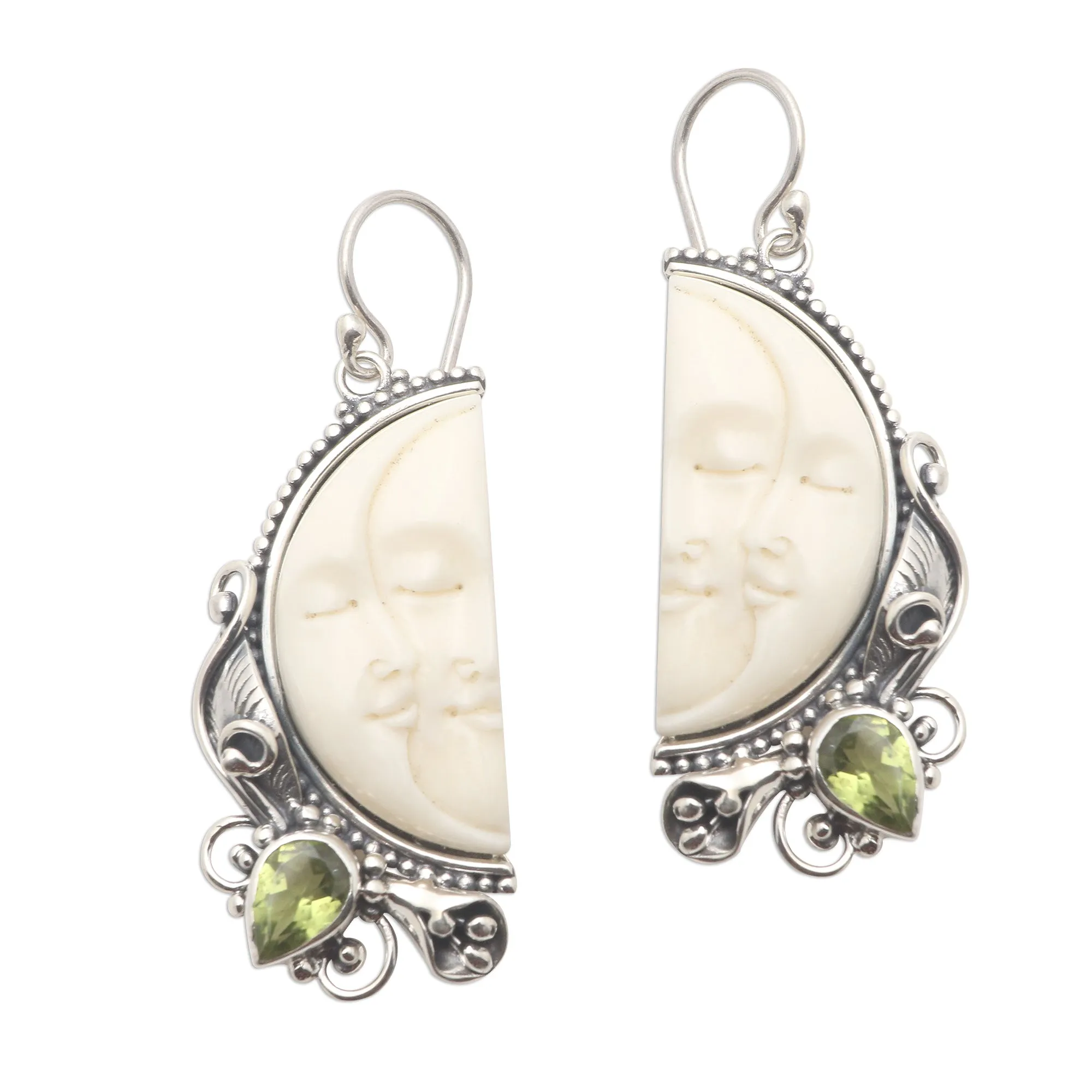 Peridot and Sterling Silver Moon Dangle Earrings - Cheek to Cheek | NOVICA