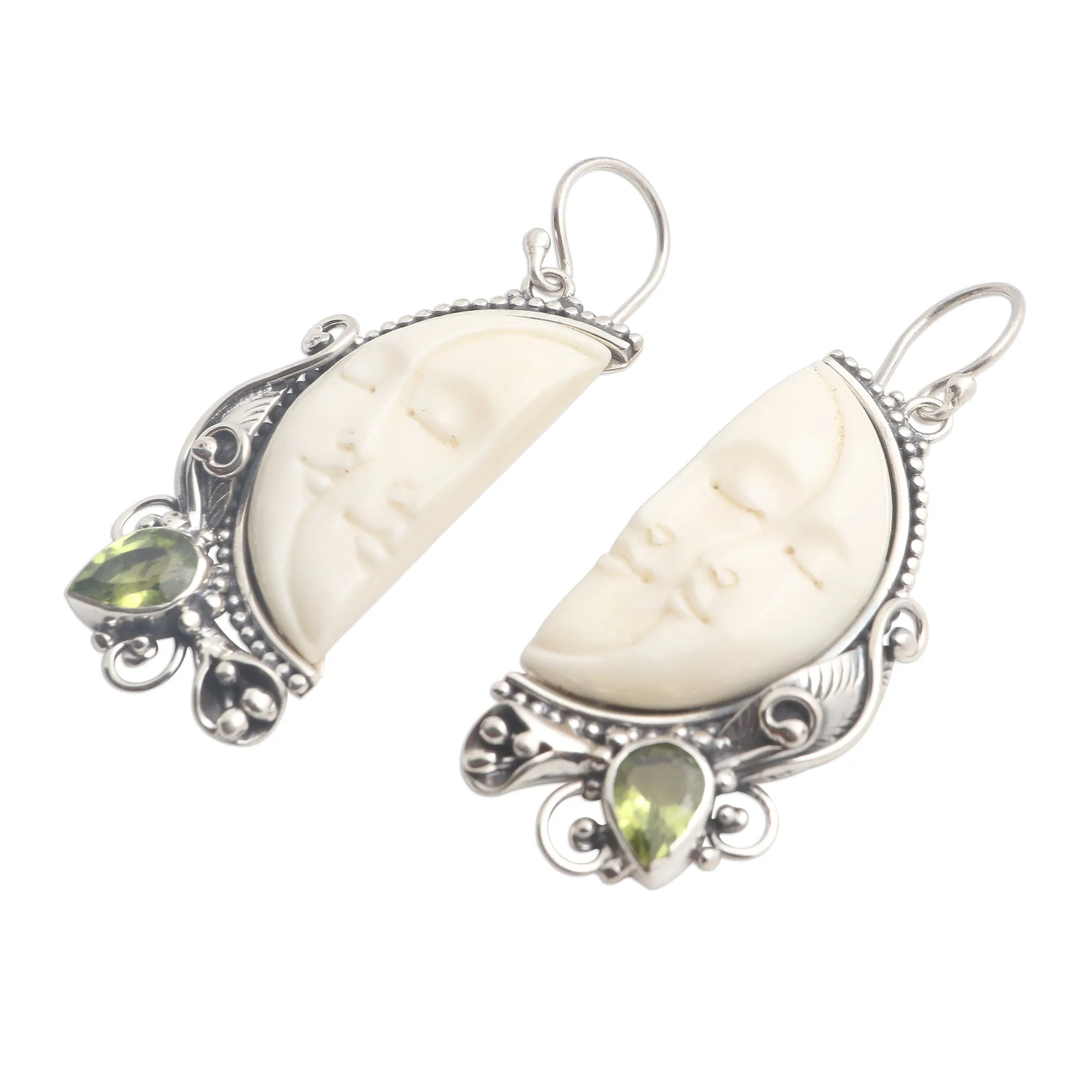 Peridot and Sterling Silver Moon Dangle Earrings - Cheek to Cheek | NOVICA