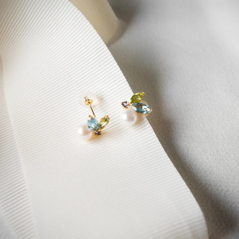 Peridot, Blue Topaz, Iolite & Akoya Pearl Studs