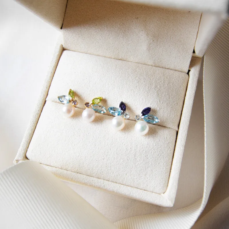 Peridot, Blue Topaz, Iolite & Akoya Pearl Studs