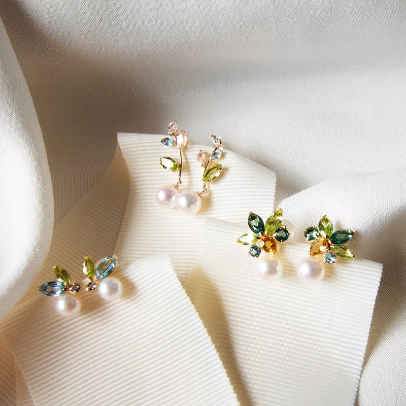 Peridot, Blue Topaz, Iolite & Akoya Pearl Studs