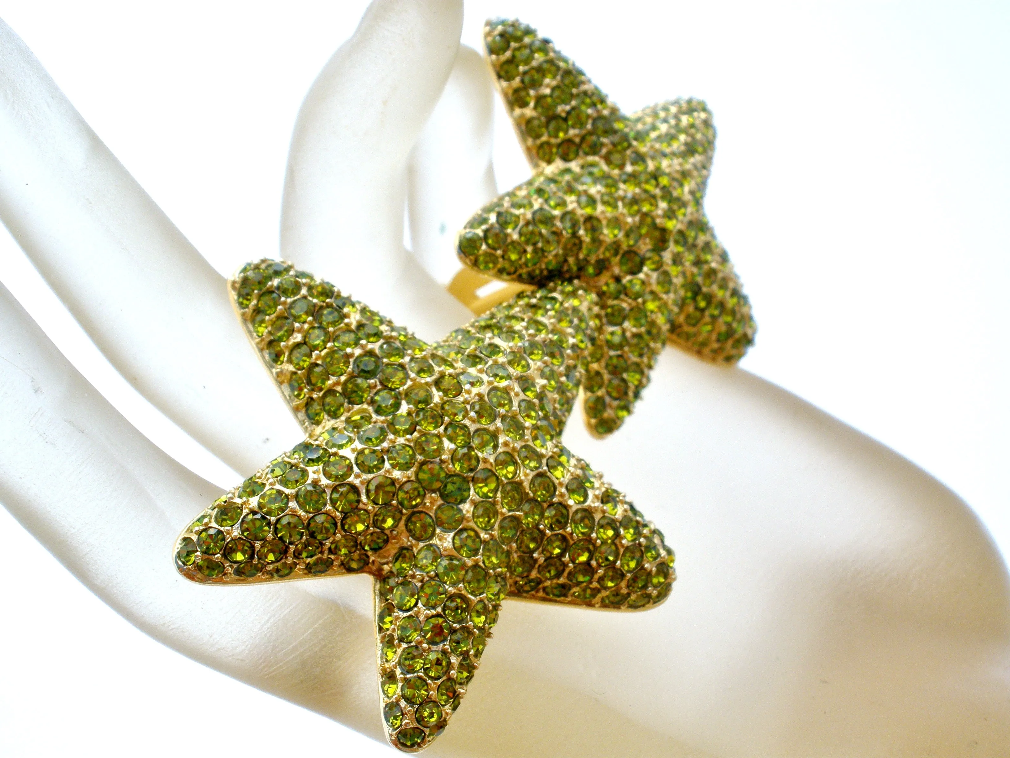 Peridot Green Rhinestone Starfish Earrings by Guy Laroche