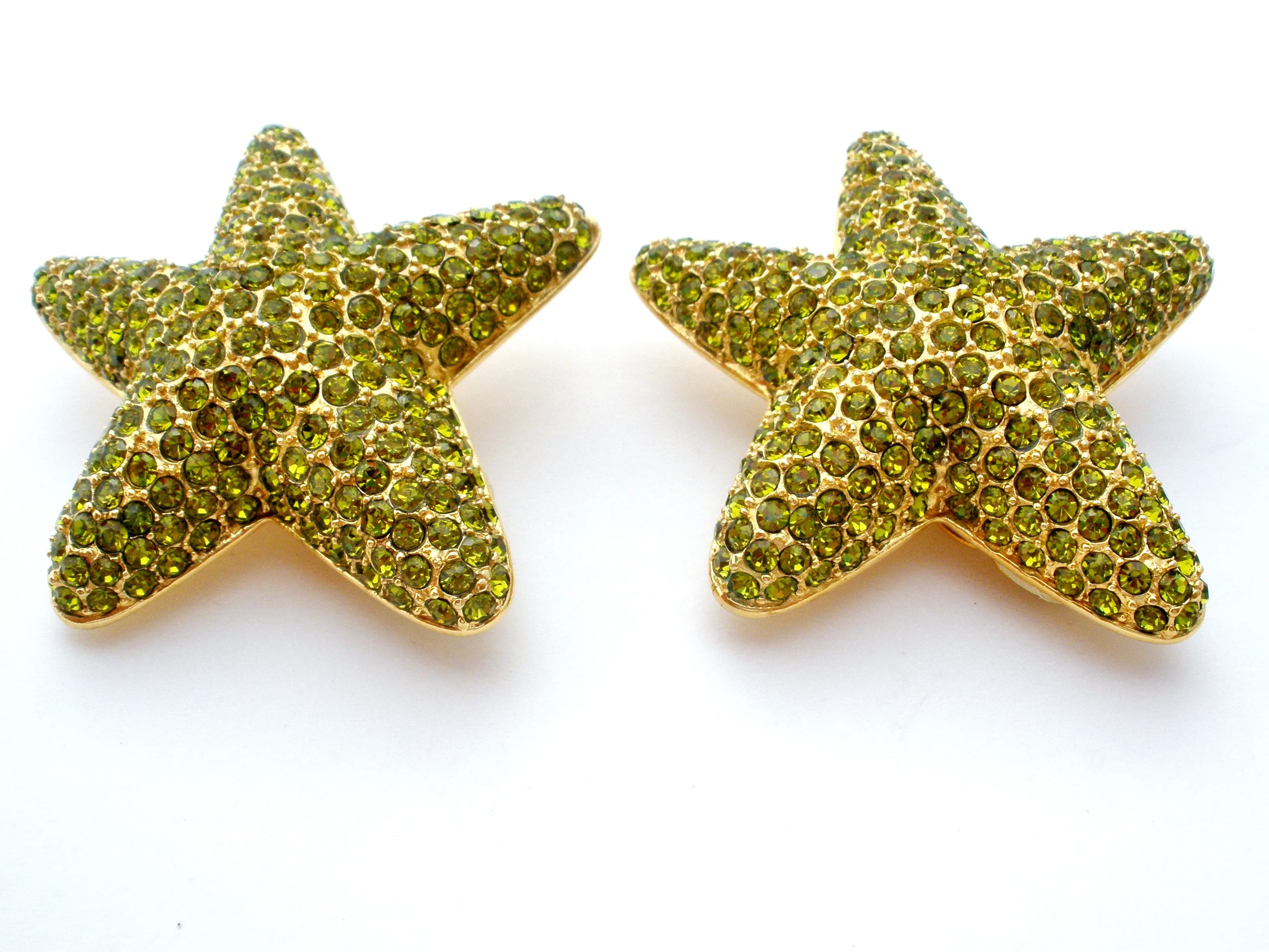 Peridot Green Rhinestone Starfish Earrings by Guy Laroche