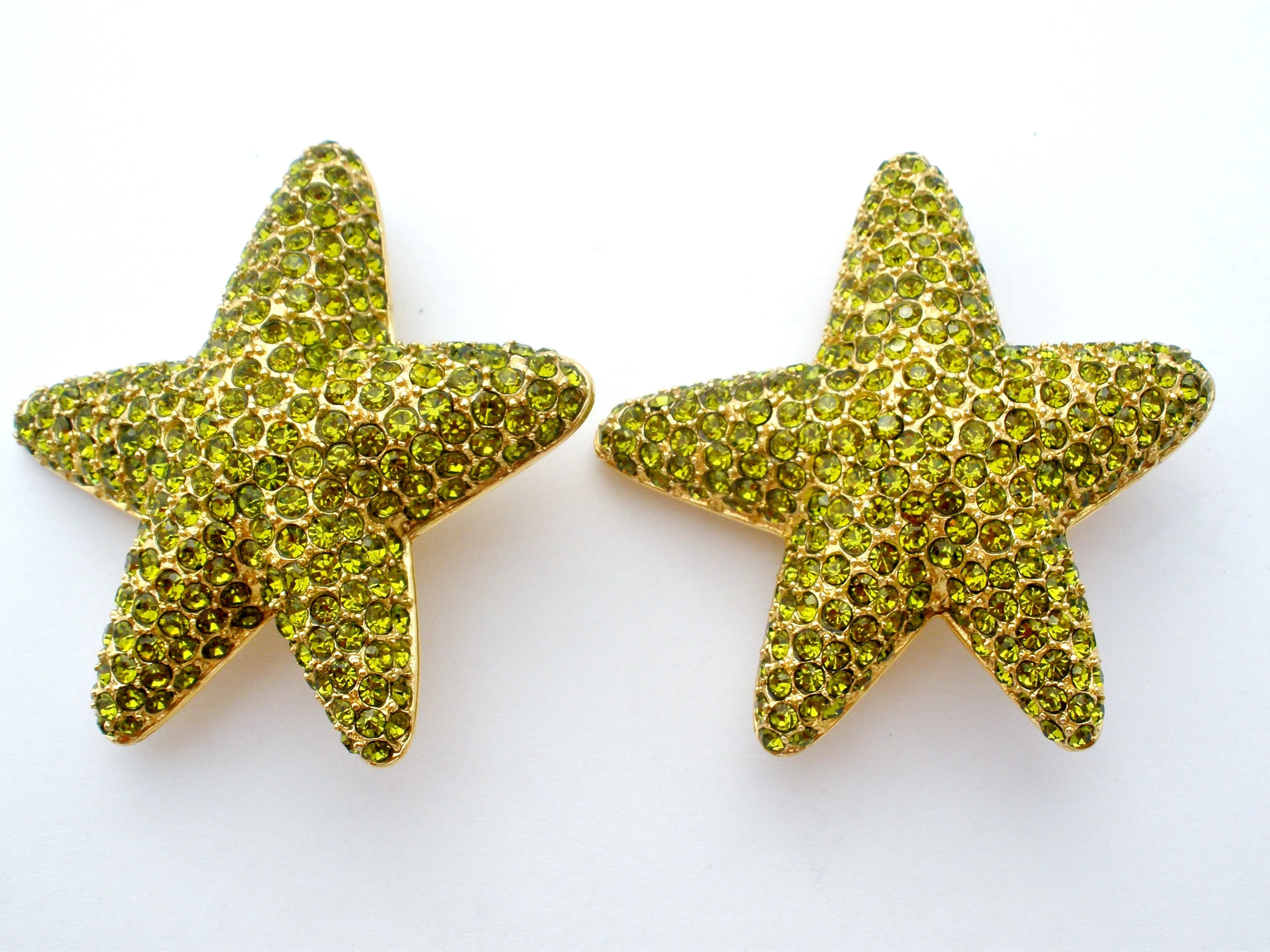 Peridot Green Rhinestone Starfish Earrings by Guy Laroche