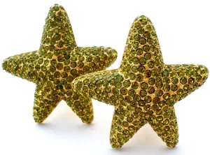 Peridot Green Rhinestone Starfish Earrings by Guy Laroche