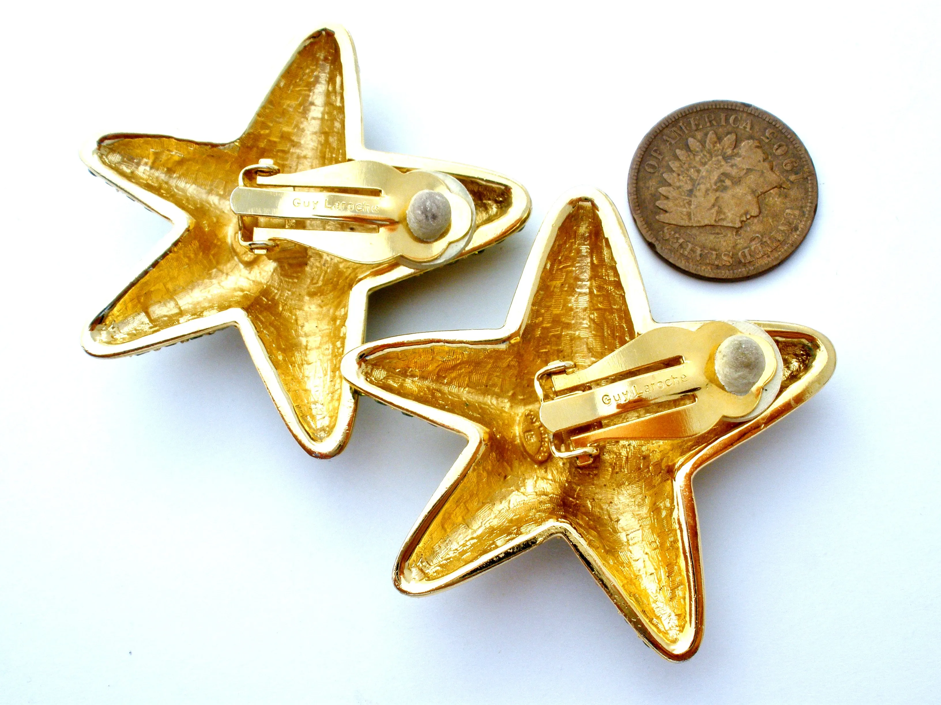 Peridot Green Rhinestone Starfish Earrings by Guy Laroche