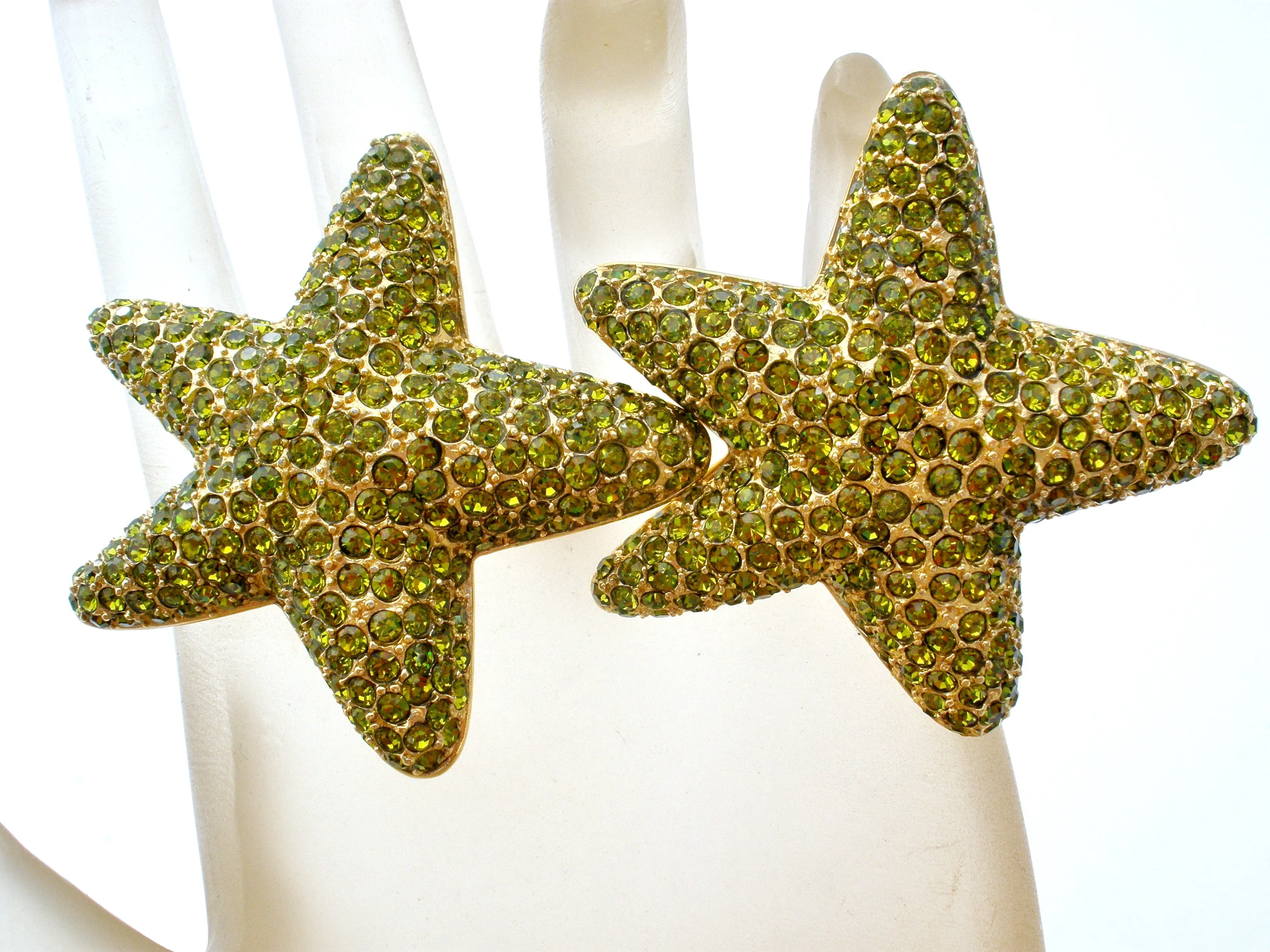 Peridot Green Rhinestone Starfish Earrings by Guy Laroche