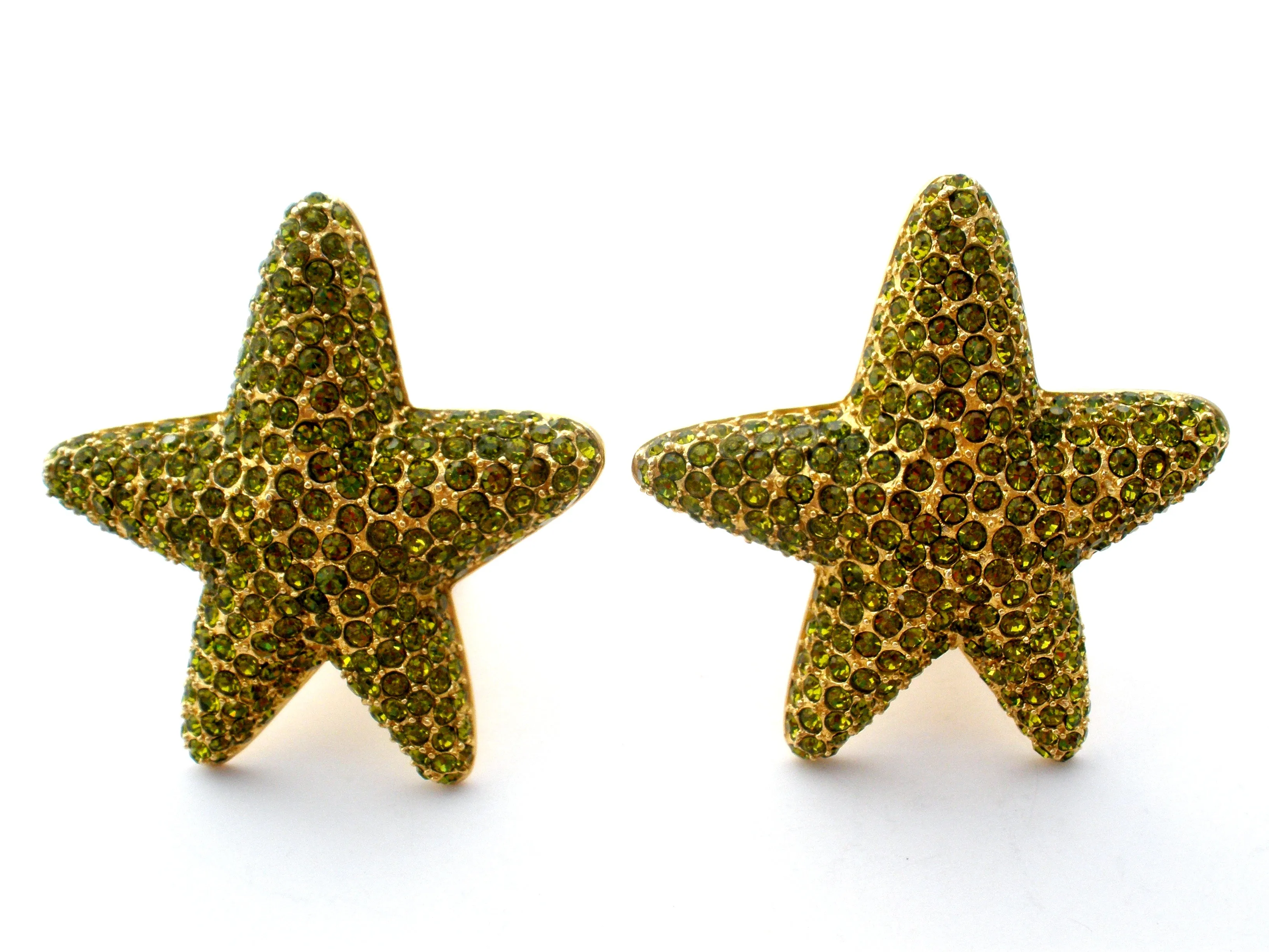 Peridot Green Rhinestone Starfish Earrings by Guy Laroche