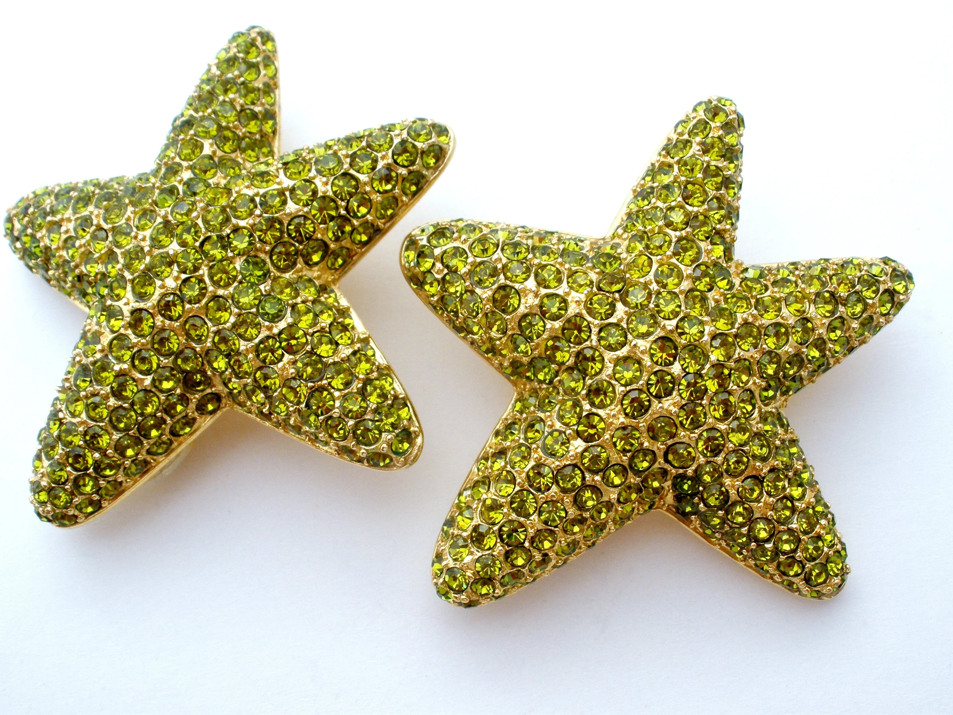 Peridot Green Rhinestone Starfish Earrings by Guy Laroche