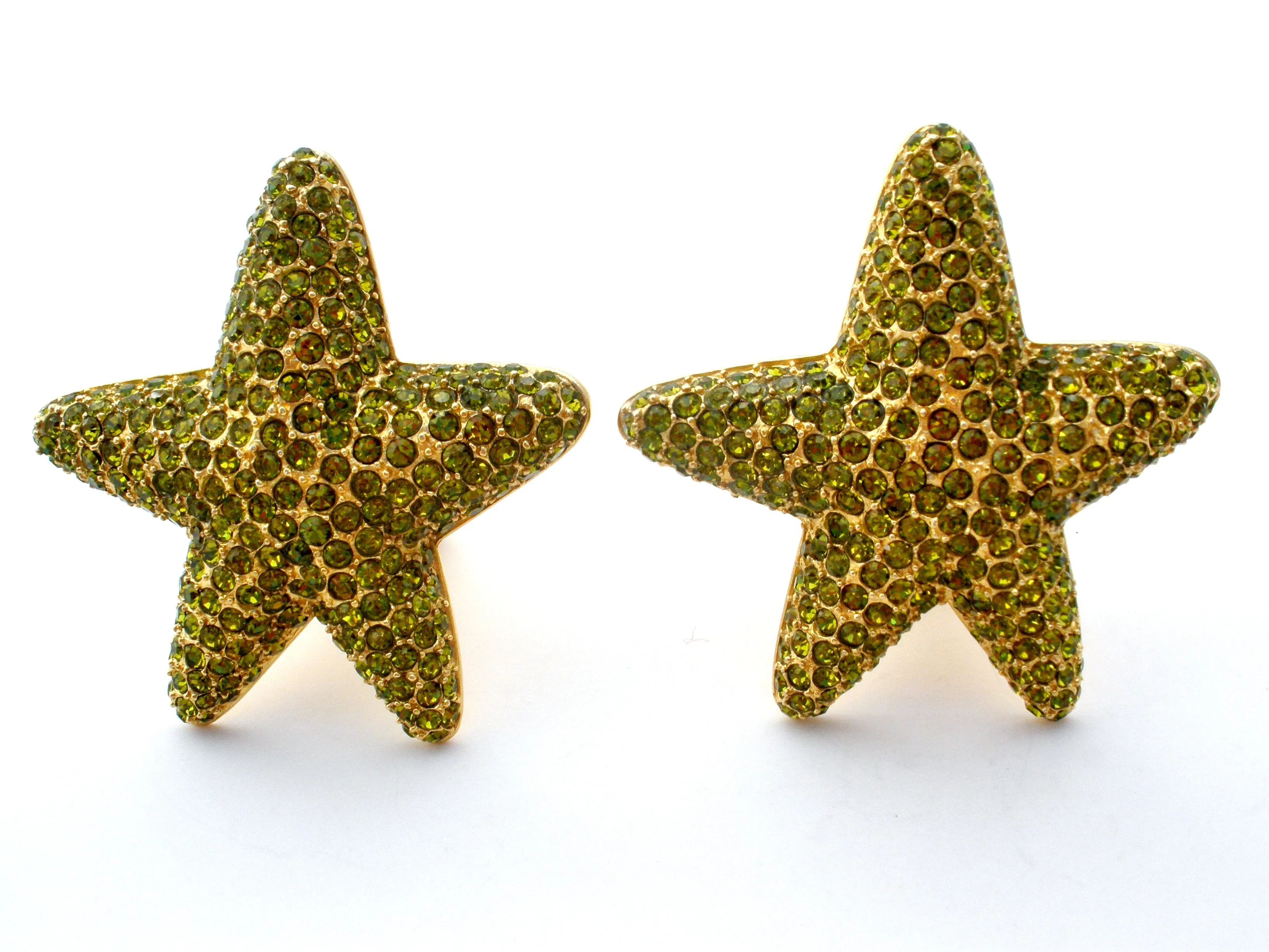 Peridot Green Rhinestone Starfish Earrings by Guy Laroche