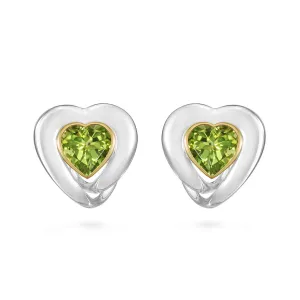 Peridot Heart Earrings in Yellow Gold and Sterling Silver