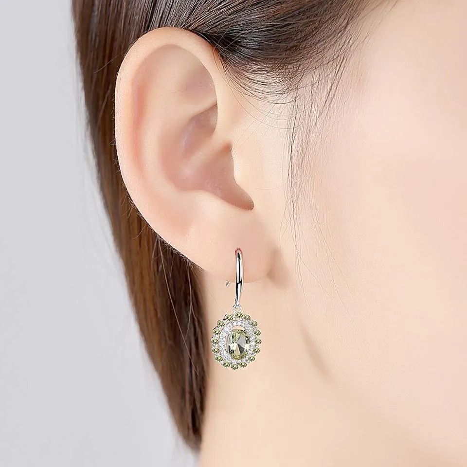 Peridot Simulant Silver Earrings